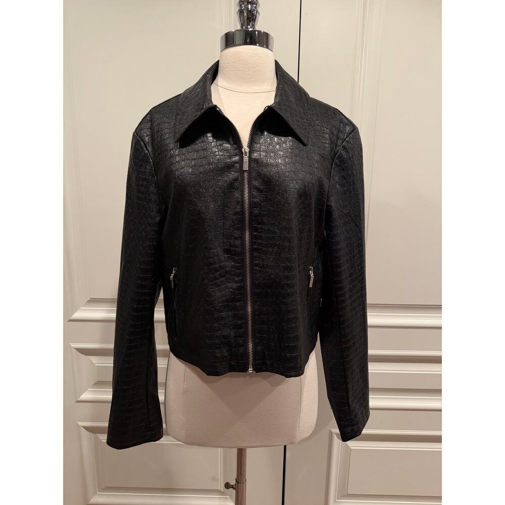 Bagatelle Jacket Black Faux Leather Crocodile Textured Washable *FLAW pls read!!